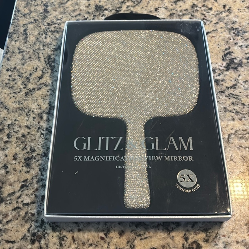 Glitz and Glam Rhinestone 5x Handled Mirror
